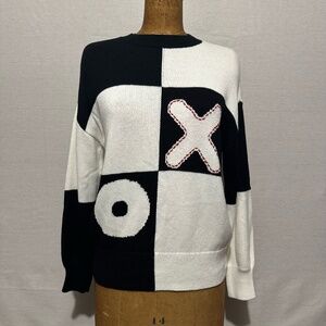 STAUD Black and White Crew Neck Sweater
